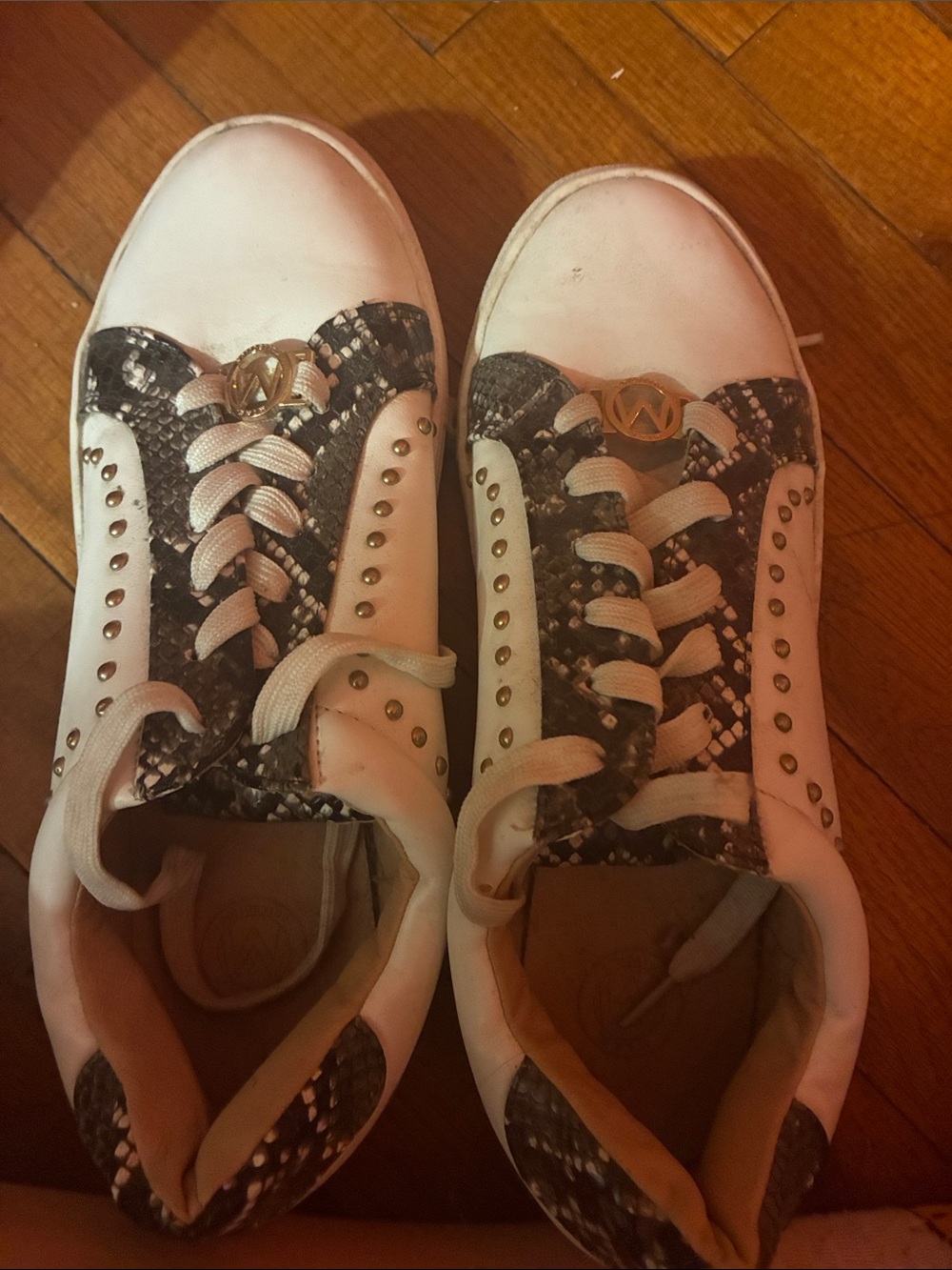 Michael Kors Collection White Sneakers with Black Snakeskin Accents